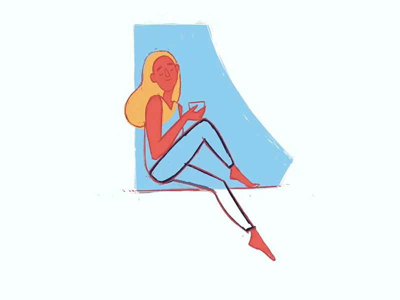 Recreation cat chill girl illustration tea window