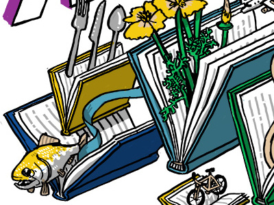 Book - Fish berkeley blocks book drawing illustration isometric library marketing
