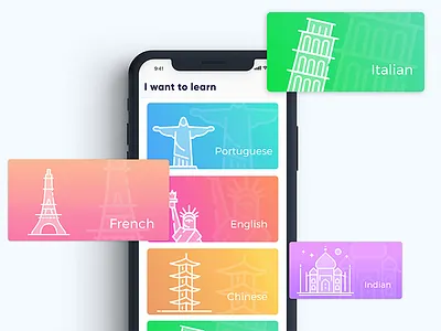 Learn course app card colors course feed fun gradient illustartion ios learn navigation ui