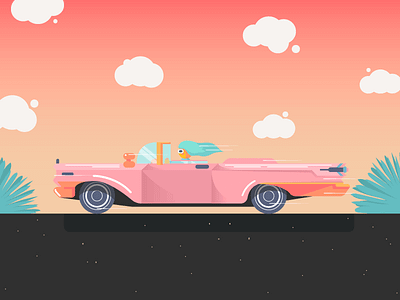 Sunset Drive car cloud driving oldtimer pastel plants sky street sunglasses sunset vehicle woman