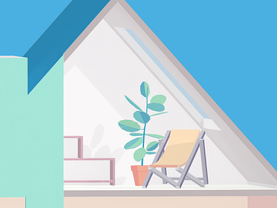 Attic 2.5d 2d 3d attic chair flat home illustration isometric plant room wip