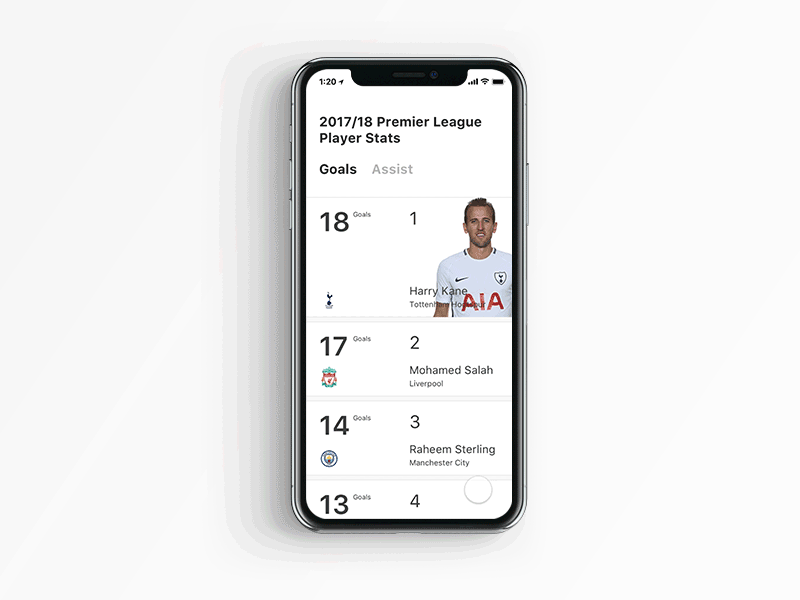 Daily UI challenge #019 — Leaderboard dailyui football goals leaderboard league list premier ranking score ui ux