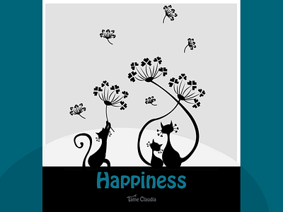 happiness cat clover dark flower illustration illustrator print