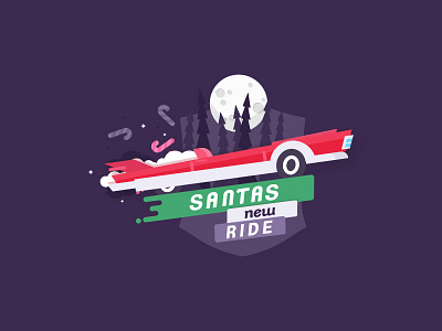 Santas New Ride car christmas flat illustration limousine moon new night old school ride santa vector