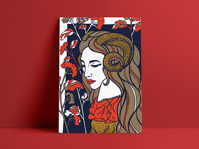 Maenad girl gold illustration