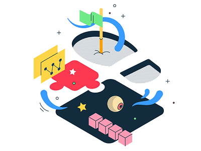 We're working together block illustration isometric puzzle simplicity