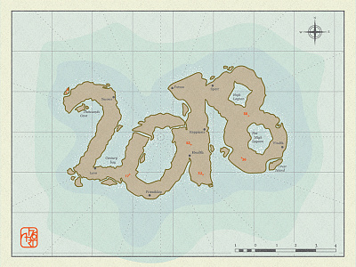 Remote illustration island map new year wishes