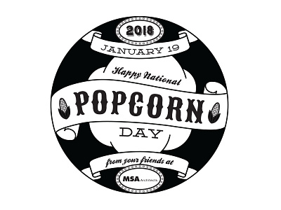 Popcorn Day Sticker BW Digital Drawing drawing illustration print print design sticker sticker design typography