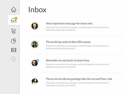 Simple Internal Inbox Interface inbox interface messages side nav ui