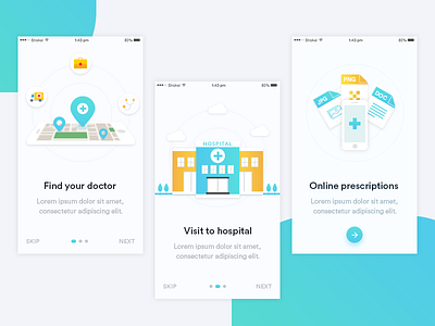 Onboarding Screens app clean doctor gradient hospital mobile onboarding prescriptions screens ui ux