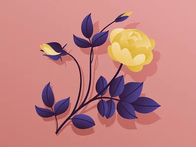 Rose 2d flat flower illustration vector