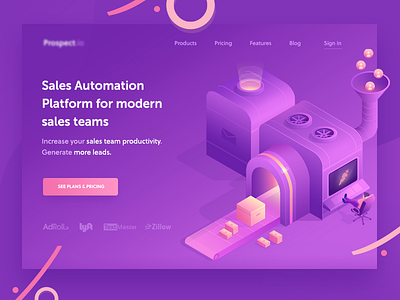 landing draft 1 app banner gradient icon illustration isometric machine purple web