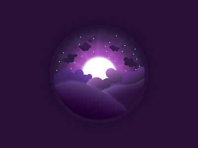 Purple Sunrise affinity designer art badge clouds glow gradients hills illustration purple sun sunrise vector