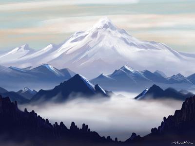 Misty mountains drawing illustration misty mountains sketch soft texture