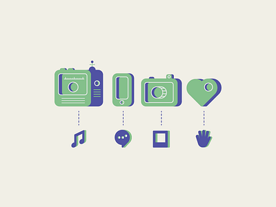 Shapes from everyday life camera hand heart icon illustration life note phone poloroid radio talk