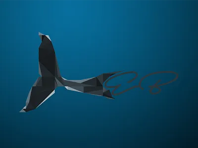 Polygonal Whale Tail blue eb navy script tail triangle whale