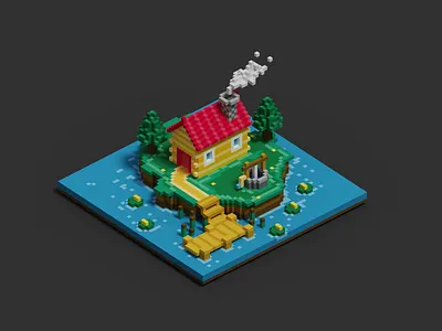 Island Hut cartoon game art house hut mobile games voxel voxel art