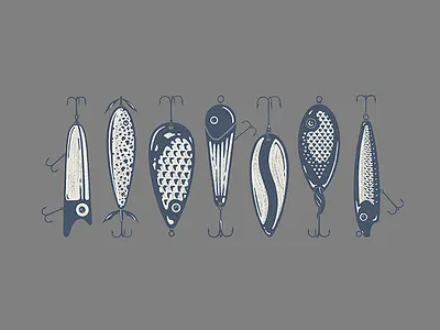 Vintage Lures american antique fishing illustration lake lure lures pen retro texture vintage
