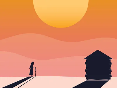 Walking the Desert character desert gradient hills house illustration shadow walk