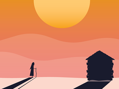 Walking the Desert character desert gradient hills house illustration shadow walk