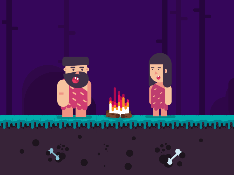 Stoneage Romance couples fire love night romance scene stoneage