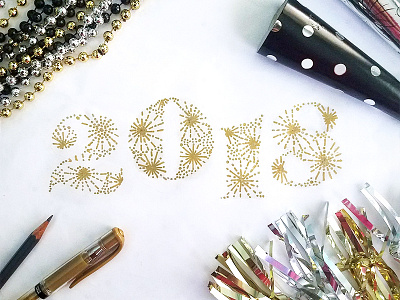 Happy New Year 2018 drawing fireworks gold handlettering illustration lettering metallic new years eve number pen type typography