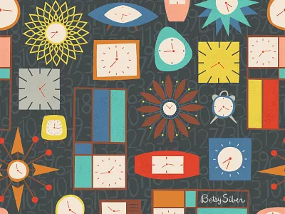 Modern Times 60s clocks mcm midcentury modern repeat pattern surface design surface pattern time vector