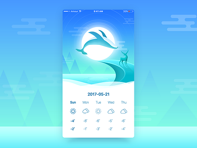 Weather app deer dream illustration lonely moon ui weather whale