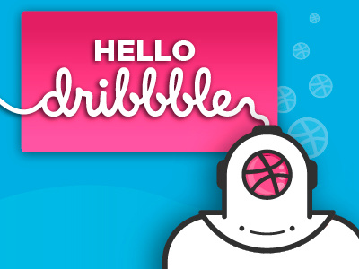 Hello Dribbble! bubbles dive diver diving suit hello ocean old plunger sea