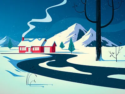 Wintertime, animation background p. 1 animation background fireplace hut illustration landscape mountains simple snow vector winter