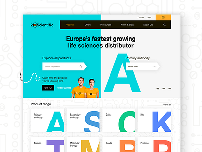 2BScientific website cyan design distributor helvetica science split typography webdesign website