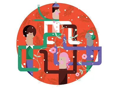 Fame Holiday Greeting Illustration design evergreen fern floral flowers green holiday illustration purple red snow winter