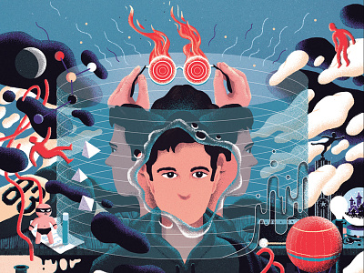 Cover for FireWords Magazine (detail) clouds collage dream editorial face figures illustration magazine memories psychedelic