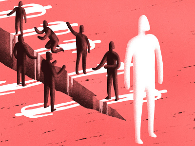 Standing Up For Justice chasm conceptual darkness editorial equality figures illustration justice light stand