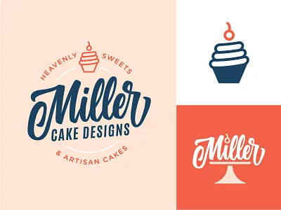 Miller Cake Designs bakery branding cake calligraphy cupcake feminine handlettering icon lettering logo script