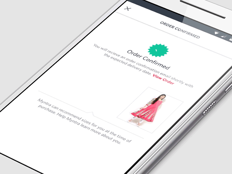 Order Confirmation confirmation myntra fit assist order confirmation post purchase product rack product tagging size profiles sizing