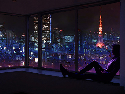 Tokyo Lo Res digital art illustration landscape night painting photoshop