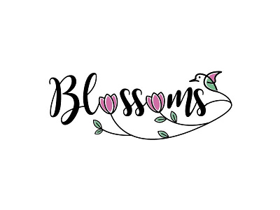 Blossoms bird flowers gentle girly hand writing logo design modern natural script sprint