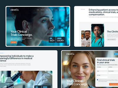 ClinXtra - Clinical Trials Concierge branding design form graphic design homepage landing logo medical mobile typography ui ux web