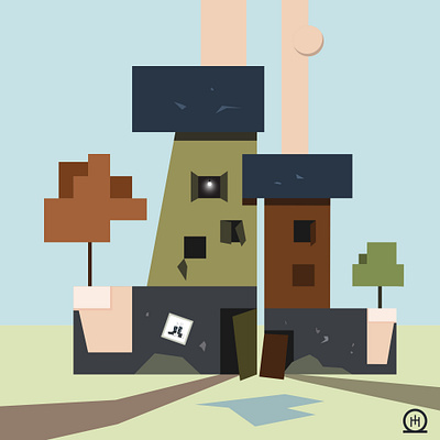 "An Old Pair of Warm Houses", 2025, Digital art. color modernart