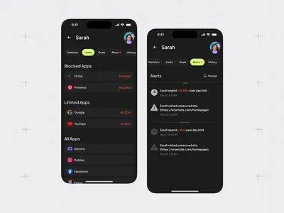 Mobile App, Dark Mode, Family Screen Time, pt.5 dark mode dark theme design ihor interface mobile mobile app mobile app design mobile application mobile design product product design screen time screen time app ui user experience user interface ux web web design