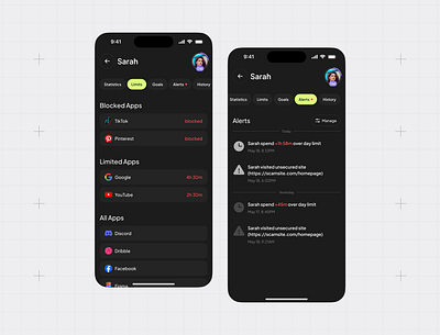 Mobile App, Dark Mode, Family Screen Time, pt.5 dark mode dark theme design ihor interface mobile mobile app mobile app design mobile application mobile design product product design screen time screen time app ui user experience user interface ux web web design