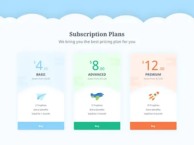 Subscription Plans blue free green johny vino kit mobile offers plans red subscription ui ux web