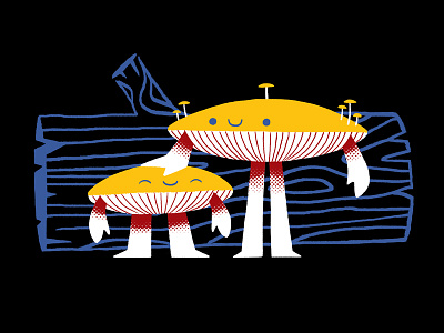Fun Guys character cute design friendly illustration log mushroom screenprint shrooms simple tshirt woodland