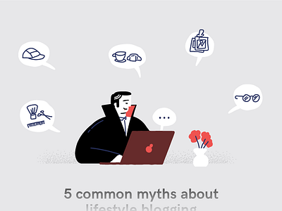 Lifestyle blogging myths blogging clean drawing editorial flat illustration illustrator line minimal myth vampire vector