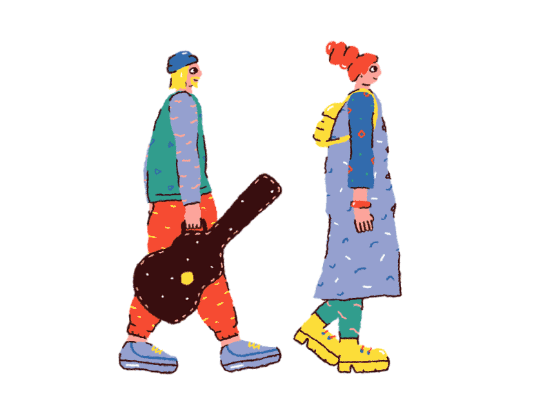 Walking couple characters couple girl guitar guy style walk cycle