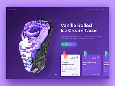 Ice Flavor web UI clean food header icecream landing ui ux web website