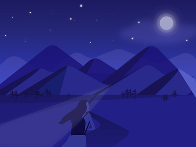 Night Explorer mountains nature sketch. adventure