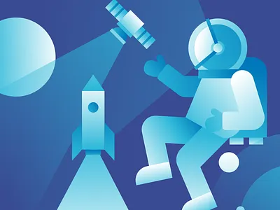 Exploring Space artwork astronaut colors galaxy geometric gravity illustration man planet rocket vector