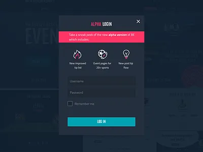 alpha login in log login screen